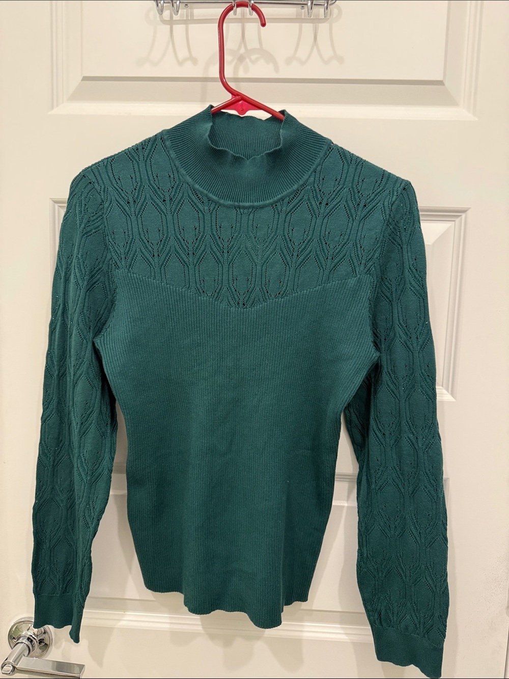 Jessica Simpson Teal Mock Neck Cable-Yoke Sweater
